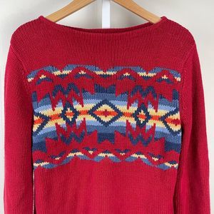 Vintage 90s Jones New York Aztec Sweater Red Southwestern Womens Large